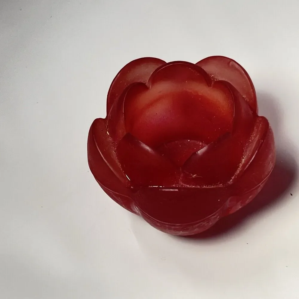Vintage Frosted Red Lotus Viking Glass Candle Holder